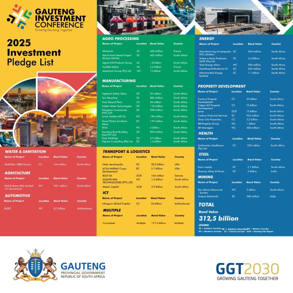 Gauteng investment pledge